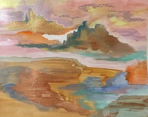 Beautiful Ink Painting "Desert Oasis" Artwork 8" x 10" Signed, Unframed US - Picture 1 of 1