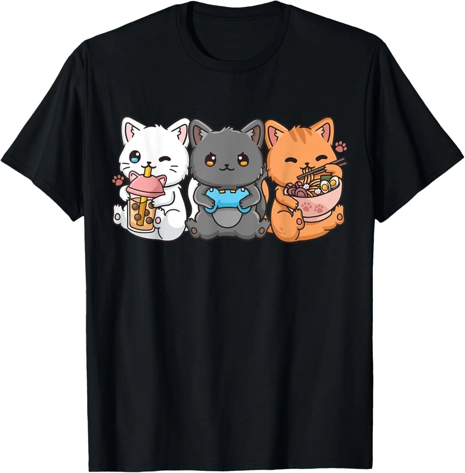 Anime Boba Tea Bubble Tea Gaming Gamer Ramen Cat Gift Unisex T-Shirt - Image 1 of 4