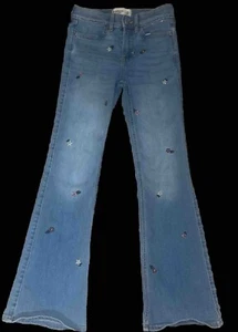 Abercrombie Kids High Rise Flare Jeans w/ Flowers-7/8 Long Adjustable Waist - Picture 1 of 8