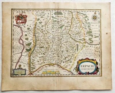 1640 MAP of GERMANY ERBACH by WILLEM BLAEU antique AUTHENTIC hand colored - Image 1 of 4