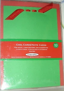 10 Count Pack Green RED Ribbon Note CARDS ENVELOPES HOLIDAY Invitations PARTY - Picture 1 of 2