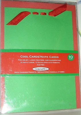 10 Count Pack Green RED Ribbon Note CARDS ENVELOPES HOLIDAY Invitations PARTY - Image 1 of 2