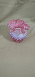 FENTON Cranberry Opalescent Hobnail Ruffled Rim Vase 4.5"H Vintage - Picture 1 of 3