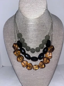 Multi Strang Acryl Perlen Halskette 18" Lot D grün/schwarz/orange - Bild 1 von 5