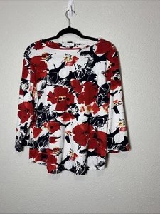 Coldwater Creek Womens Dark Floral Top Size XL Artsy Eclectic Stretch Modern - Picture 1 of 10