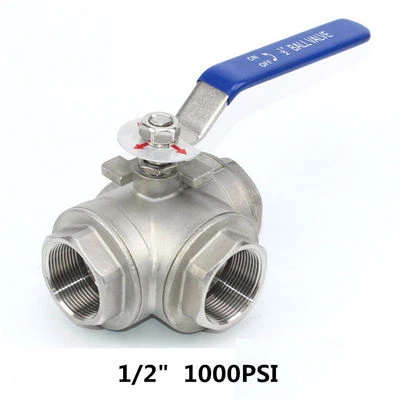 1/2" 3 way ball valve three T Port NPT stainless steel 316 1000PSI water oil Gas