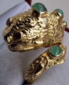 18Ct Gold Heavy Panther Ruby Lion Art Deco Dress Cocktail Ring 13.33g Size N - Picture 1 of 10