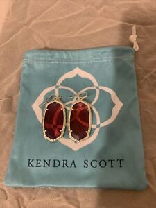 Kendra Scott Ella Drop Statement Dangle Earrings Red Stone Silver Plated EUC
