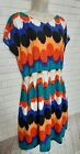 Madison Women Large Colorful Short Sleeve V Neck Dotted Printed Pockets Dress