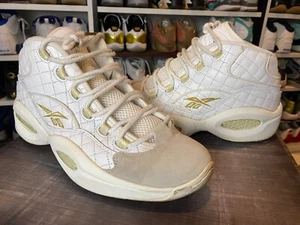 Reebok Question Mid White Party Iverson MEN size 11, quilted gold high-top shoes - Picture 1 of 11