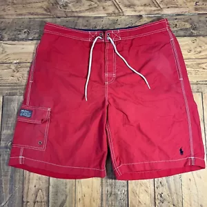 Ralph Lauren Polo Nylon Red Swim Trunks White Stitched Logo Men's L Cargo Pocket - Picture 1 of 8