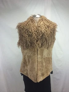 FREE SHIPPING ELEGANT BIEGE SHEARED BEAVER LAMB FUR VEST WITH LONG HAIR WOOLTOP - Picture 1 of 9