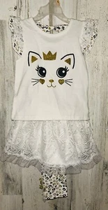 DDG Darlings Outfit Baby Girl 24 Mo Tutu Top Lace Ruffle Shorts Cat Hearts NEW - Picture 1 of 6