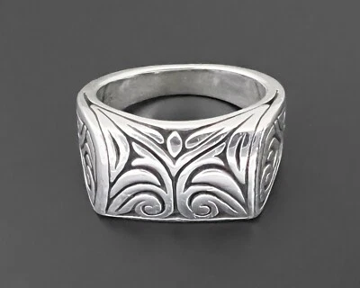 Anillo De Colección Plata Esterlina Grueso Pergamino Ancho Filigrana Remolino Adornado Bali Distintivo Foto 1 de 4