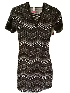 NoBo No Boundaries Junior Hoodie Dress Black White Size XS (1) NWT #13186 - Picture 1 of 6
