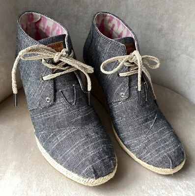 Toms Desert Azul Cambray Denim Alpargata Cuña Botines, Tacón Cuerda, Talla W8 Foto 1 de 4