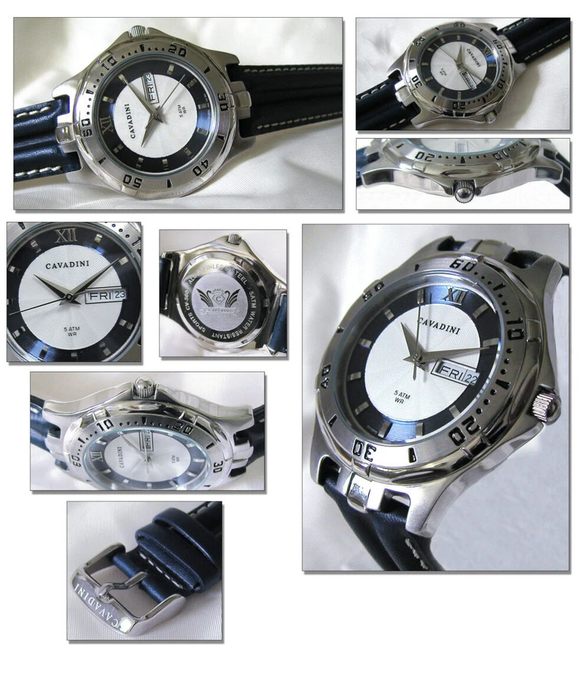 Cavadini Men's Watch Sports CV-360 Stainless Steel Day Date Leather Strap Sporty - Image 1 of 1