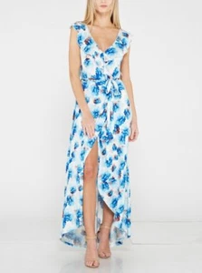 Blue Flower Ruffle Jersey Maxi Dress - Picture 1 of 4