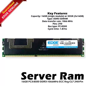 Edge 16GE604R04 16GB PC3-8500 DDR3-1066MHz ECC Reg CL7 240-Pin Server RAM Memory - Picture 1 of 9