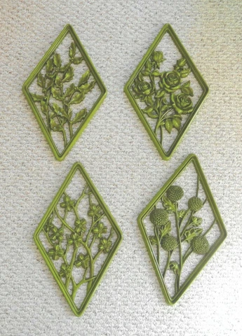 VTG SYROCO FLOWER DIAMOND SHAPED WALL PLAQUES ROSES MUMS HOLLY DOGWOOD MCM Cover