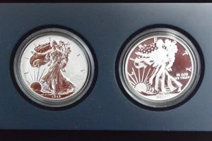 2013-W Silver Eagle 2 Coin Set Reverse Proof/Enhanced with Box/CoA - Toning - Picture 1 of 7