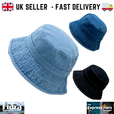 Fidra Denim Bucket Hat 100% cotton with inner draw string adjustment, 3 colours
