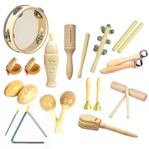 Wooden Kids Percussion Set Musical Instrument Toys Percussion Tambourine Maraca - Picture 1 of 23