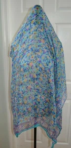 Beautiful Blue Purple Chiffon Neck Head Scarf 39"x42" Rolled Edges - Picture 1 of 4