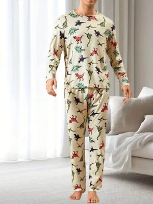 New Men's Dinosaur Pajama Set Long Sleeve & Long Pants Comfy - Size M to XXL - - Image 1 of 4