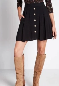 NEW Modcloth Sz 3X You Sassy Thing Skater Skirt Black Buttons Elastic Back NWT v - Picture 1 of 11