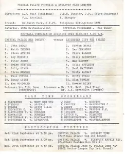 Crystal Palace v Leicester City Reserves Programme 18.9.1965 - Picture 1 of 1