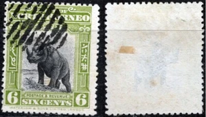 North Borneo 1906 6 c. Sumatran Rhinoceros Sc-142 Black-Olive green Used Wht34 - Picture 1 of 1