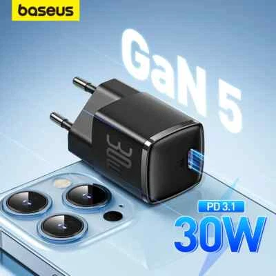 Baseus USB C GaN5 Charger 30W Ladegerät Schnellladegerät mit iPhone 15 Schwarz - Bild 1 von 4