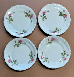 4) Wawel China POMPADOUR ROSE Bread Plates 6.75" Embossed Gold Rimmed ~ Poland - Picture 1 of 6