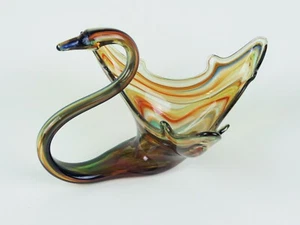 Vintage Murano Style Glass Swan Figurine Centerpiece Hand Blown Blue Amber MCM - Picture 1 of 6