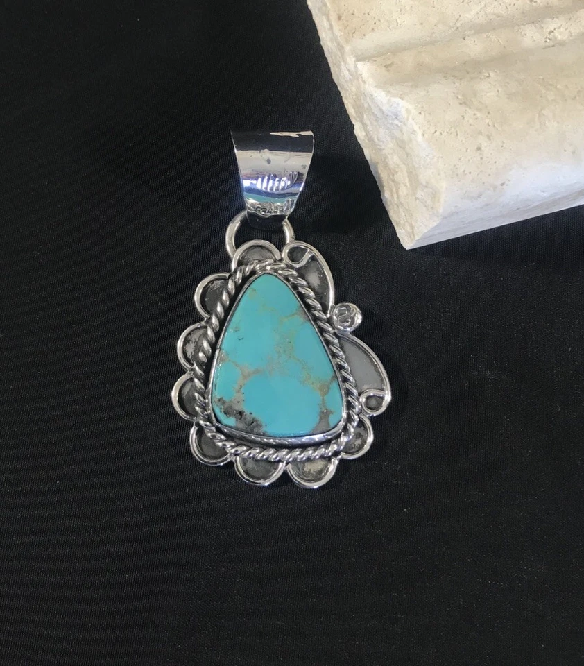 Navajo Made Royston Turquoise Sterling Silver Pendant Necklace. Signed - Image 1 of 2