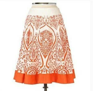 Anthropologie Skirt 2 EDME ESYLLTE Cotton WILDERNESS MAZE Lined Ikat Orange NWT - Picture 1 of 3