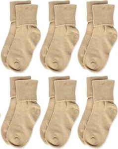 Jefferies Socks Girls Boys Cotton School Turn Cuff Roll Ankle Seamless Socks 6PK - Picture 1 of 12
