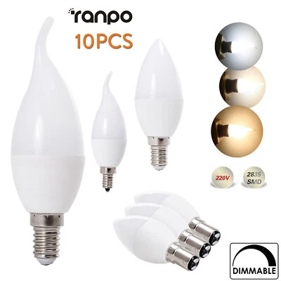 10x E14 B15 Dimmable 5W 220V LED Chandelier Candle Flame Shape Light Bulbs RL - Image 1 of 4