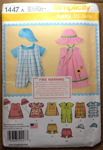 Simplicity Baby 1447 XXS-L Boy Girl Romper Dress Top Panties Hat EASY SEW Uncut - Picture 1 of 3
