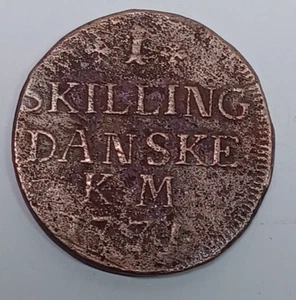 Dänemark 1 Skilling 1771 Kupfer 10,7 g Original Münze #CTO56 JBT 75 - Picture 1 of 2
