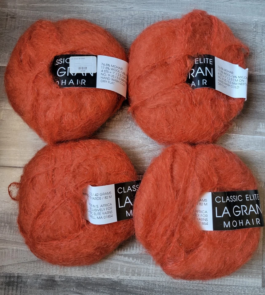 Vintage LA GRAN MOHAIR Classic Elite Yarns Lot Of 4 New Skeins Orange Aran - Image 1 of 1