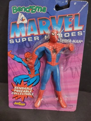复古 1991 年漫威超级英雄蜘蛛侠 Bend-Ems 公仔 JusToys 全新 A8B — 第 1/4 张图片