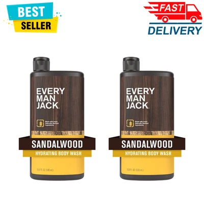 Jabón de lavado corporal hidratante Every Man Jack para hombre, sándalo, 16,9 fl oz (paquete de 2) Foto 1 de 4