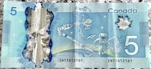 Canada $5 Dollar Banknote Radar Fancy Serial Number INT 1612161 Polymer (2013) - Picture 1 of 2