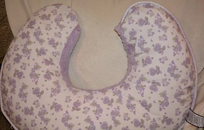 Boppy Nursing Pillow Support Original Purple Green Floral Pattern Shaped Baby C  - Image 1 of 4