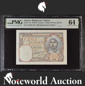 Algeria Banque de l'Algérie 5 Francs 1924-41 P 77a UNC PMG 64 - Picture 1 of 4