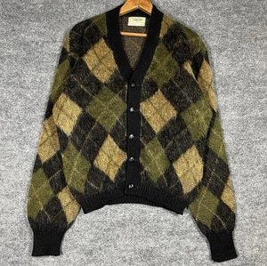 Cardigan maglione uomo vintage anni 60 mohair taglia 40 Argyle lana fuzzy puritano - Foto 1 di 15