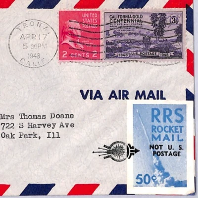 USA Air Mail Cover ROCKET MAIL FLIGHT *Rocket 7* California 50c 1948 YU207 - Image 1 of 4