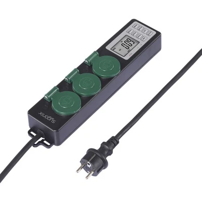 Sygonix SY-6786454 Gartensteckdose mit Zeitschaltuhr 3fach Schwarz, Grün Schu...